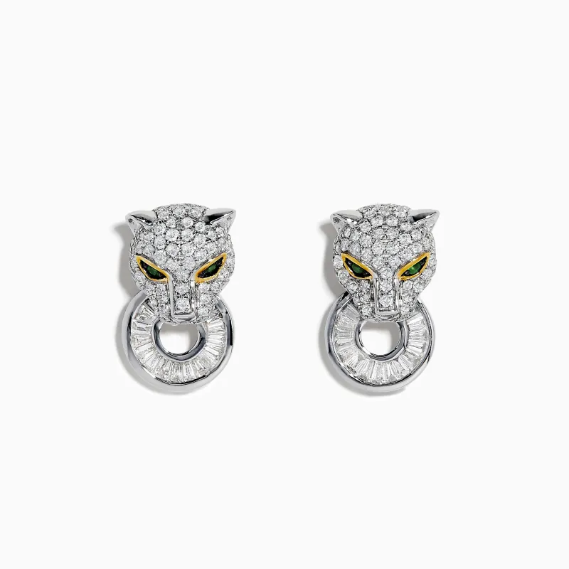 Signature 14K Two Tone Gold Emerald and Diamond Earrings sold by Effy