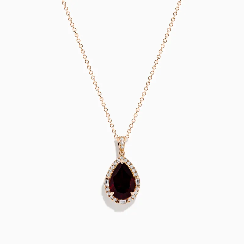 14K Rose Gold Garnet and Diamond Pendant sold by Effy