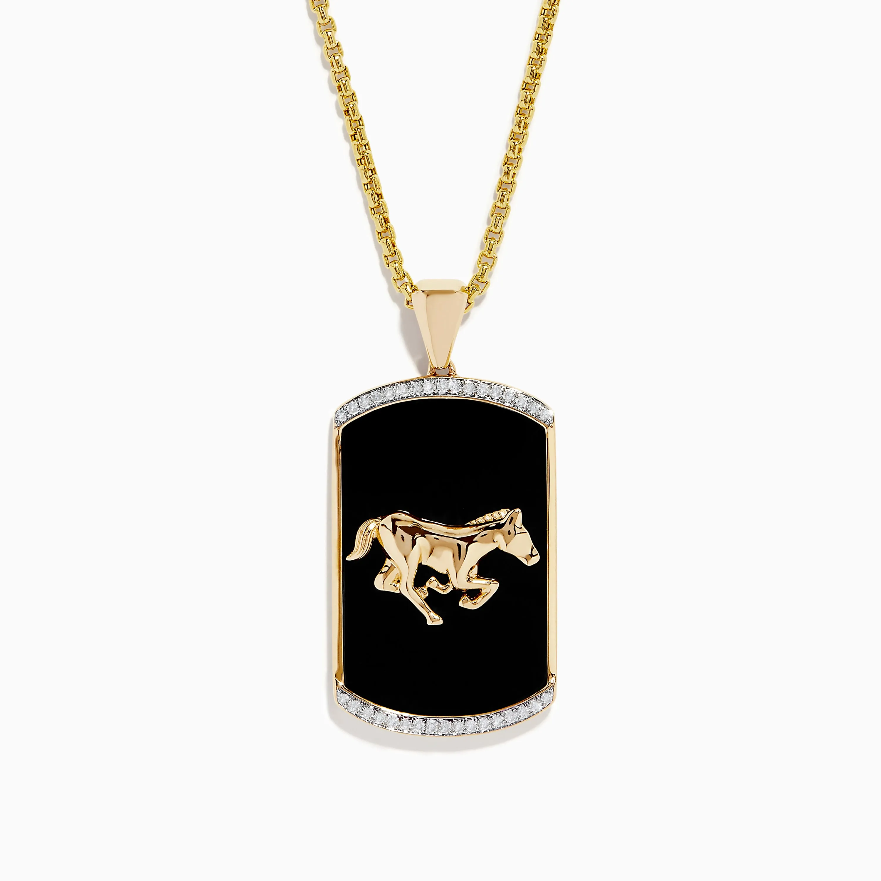 Men's 14K Yellow Gold Onyx and Diamond Horse Pendant sold by Effy