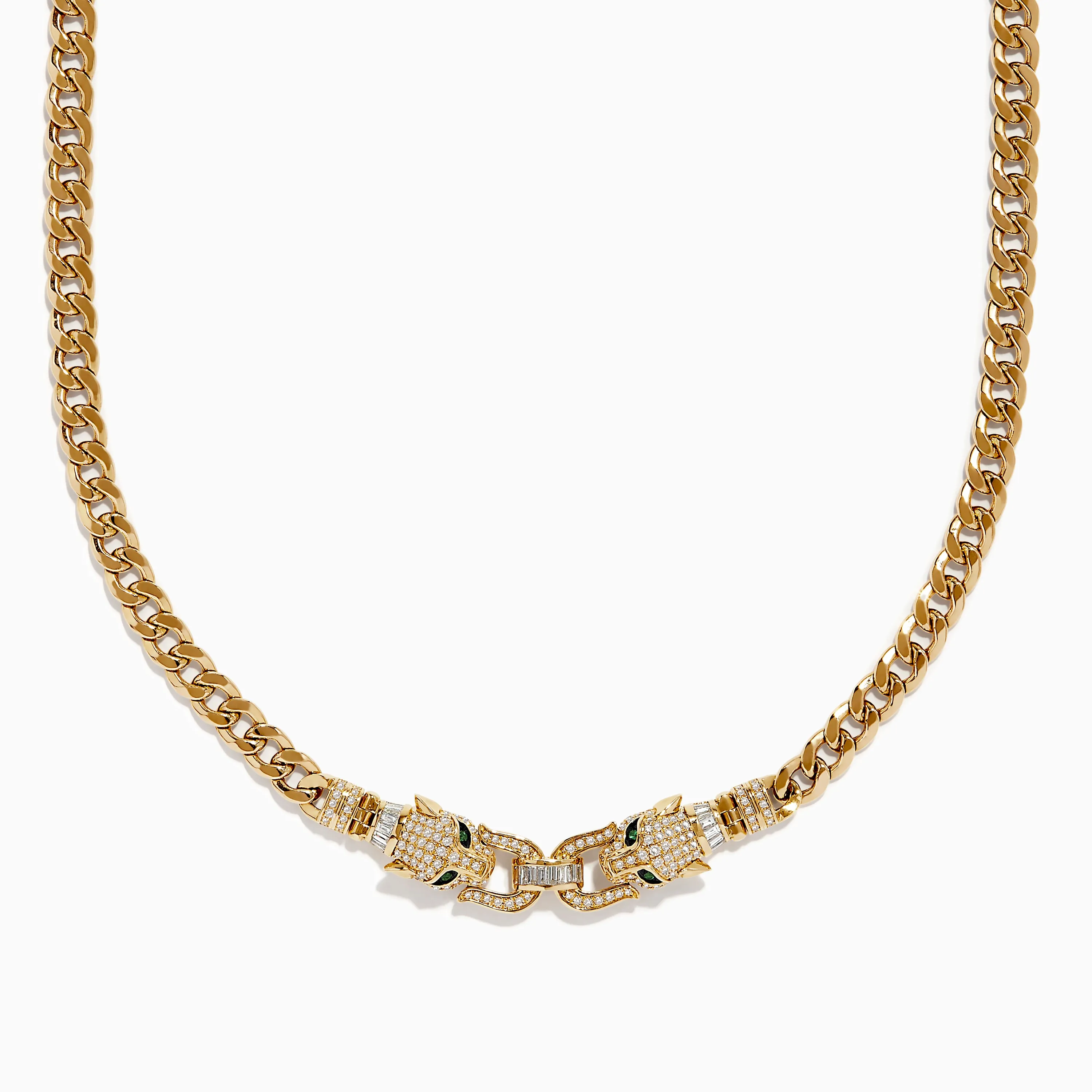 Signature 14K Yellow Gold Diamond and Emerald Panther Necklace sold by Effy