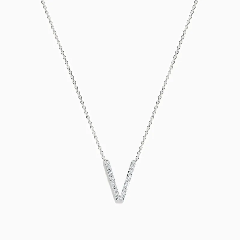 14K White Gold Diamond Initial "V" Pendant sold by Effy