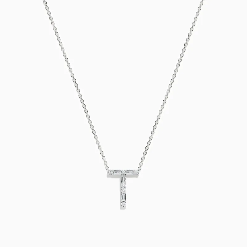 14K White Gold Diamond Initial "T" Pendant sold by Effy