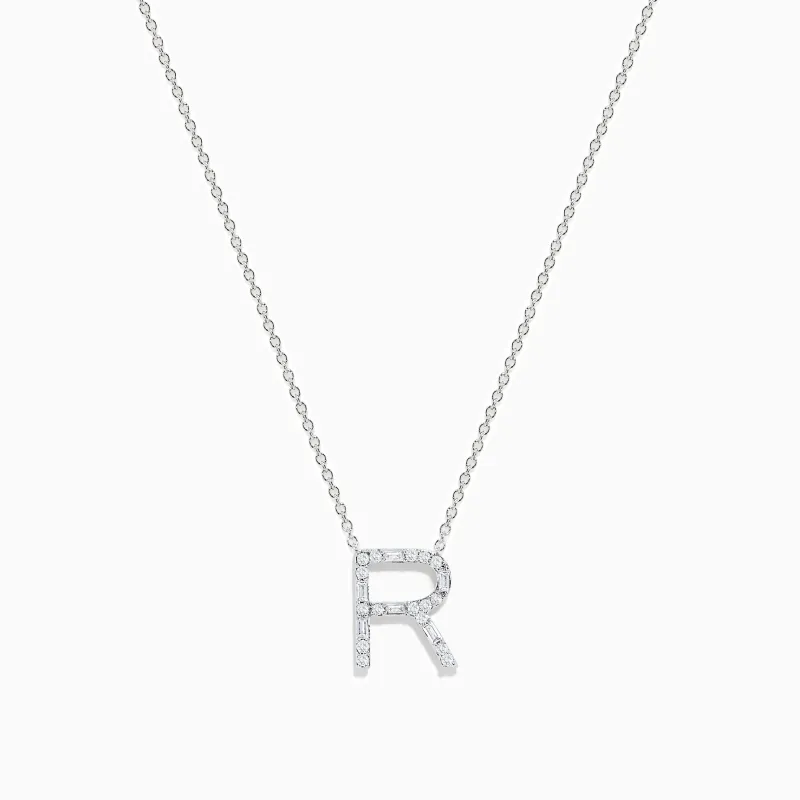 14K White Gold Diamond Initial "R" Pendant sold by Effy