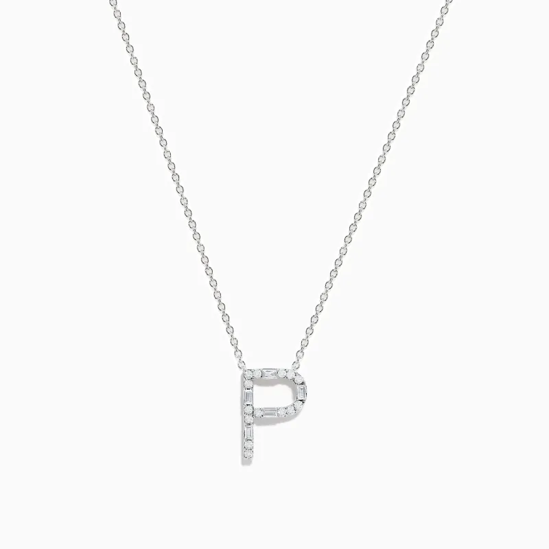 14K White Gold Diamond Initial "P" Pendant sold by Effy