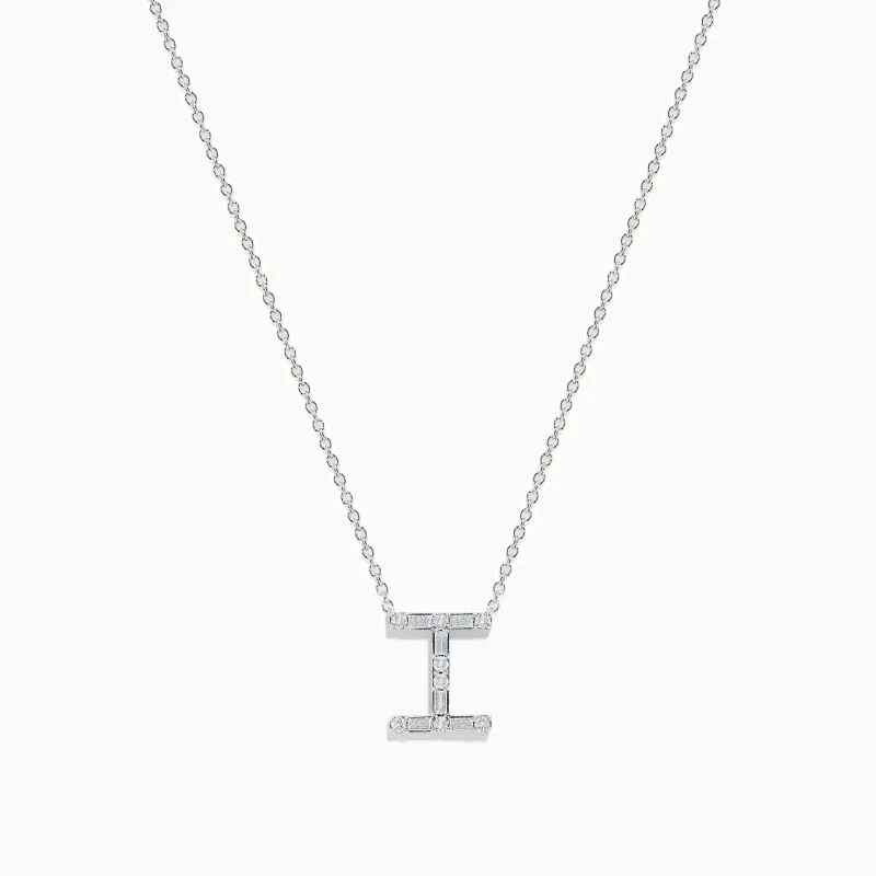 14K White Gold Diamond Initial "I" Pendant sold by Effy