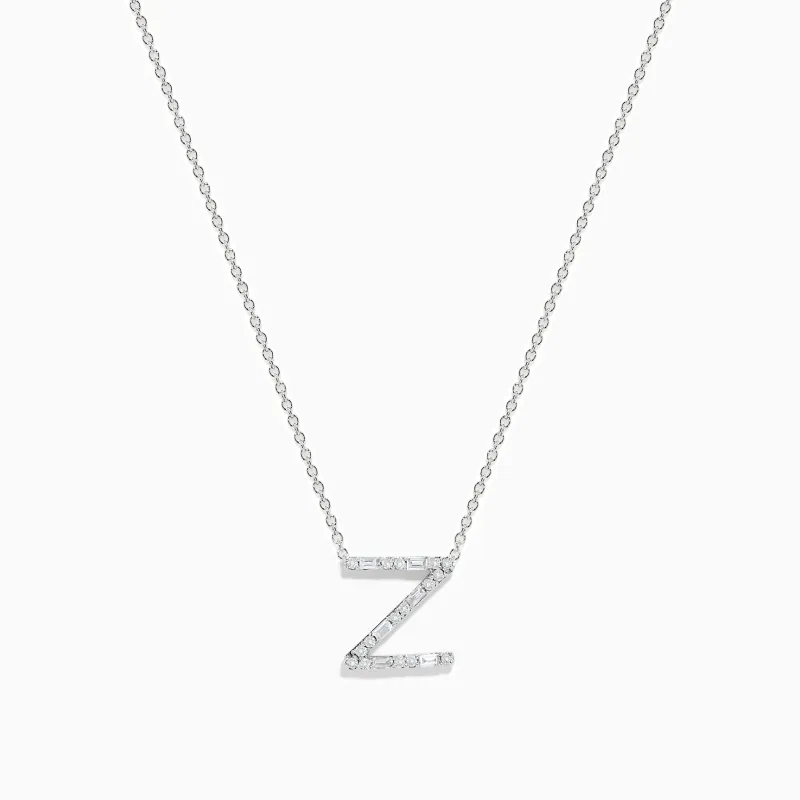 14K White Gold Diamond Initial "Z" Pendant sold by Effy