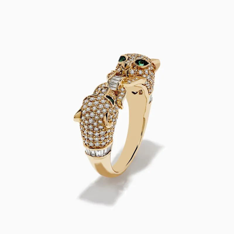 Signature 14K Yellow Gold Diamond and Emerald Panther Ring sold by Effy
