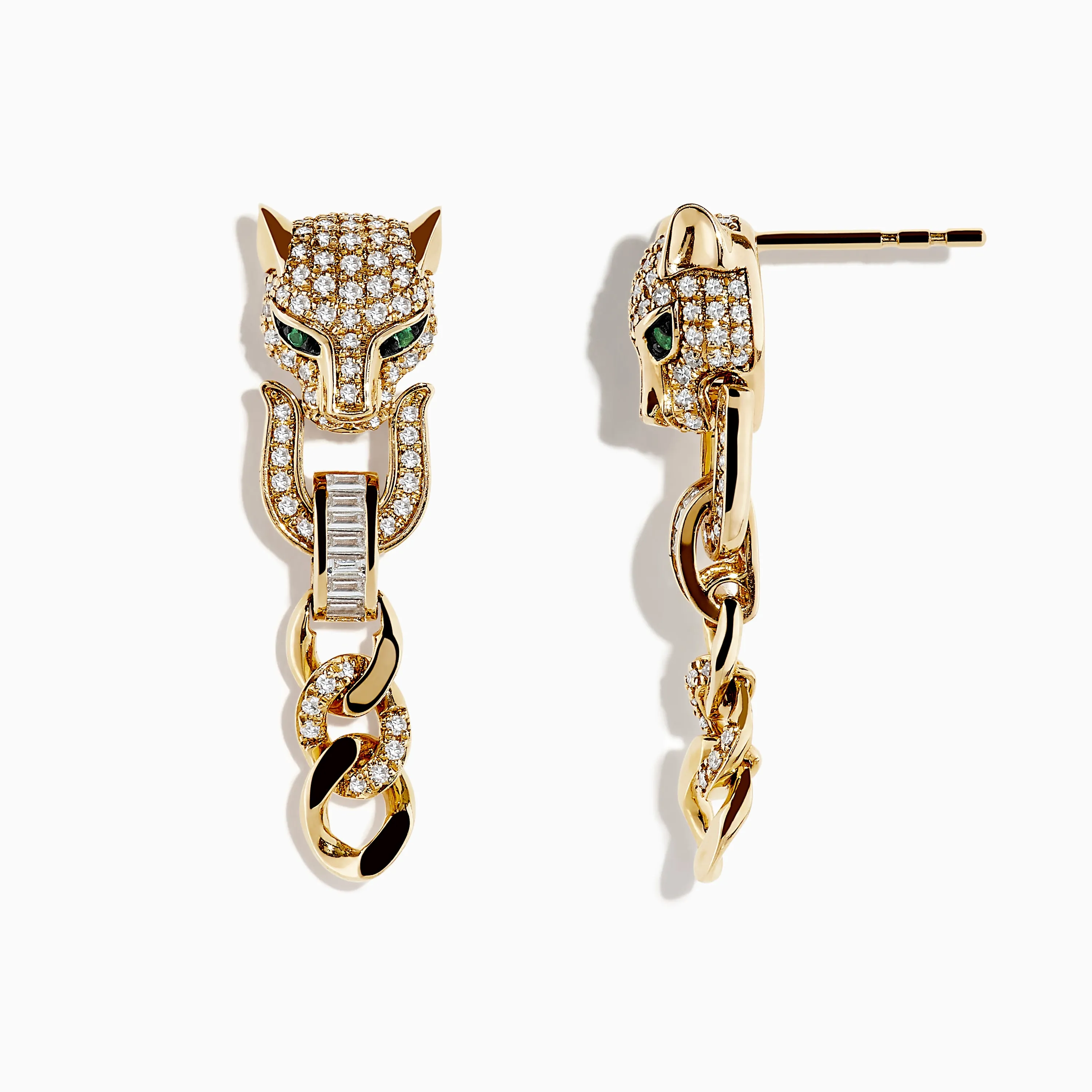 Signature 14K Yellow Gold Diamond and Emerald Panther Earrings sold by Effy product image thumbnail 2