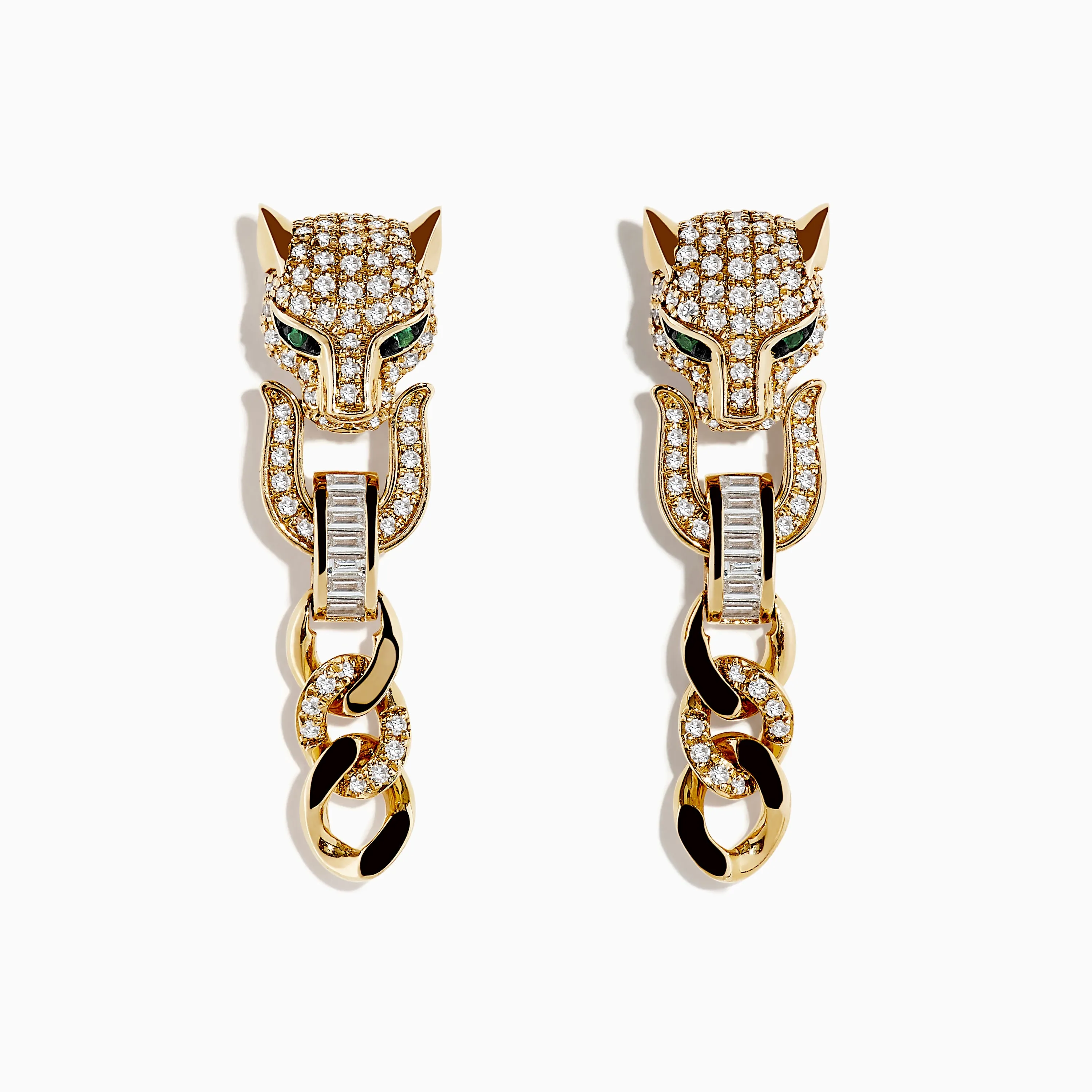 Signature 14K Yellow Gold Diamond and Emerald Panther Earrings sold by Effy