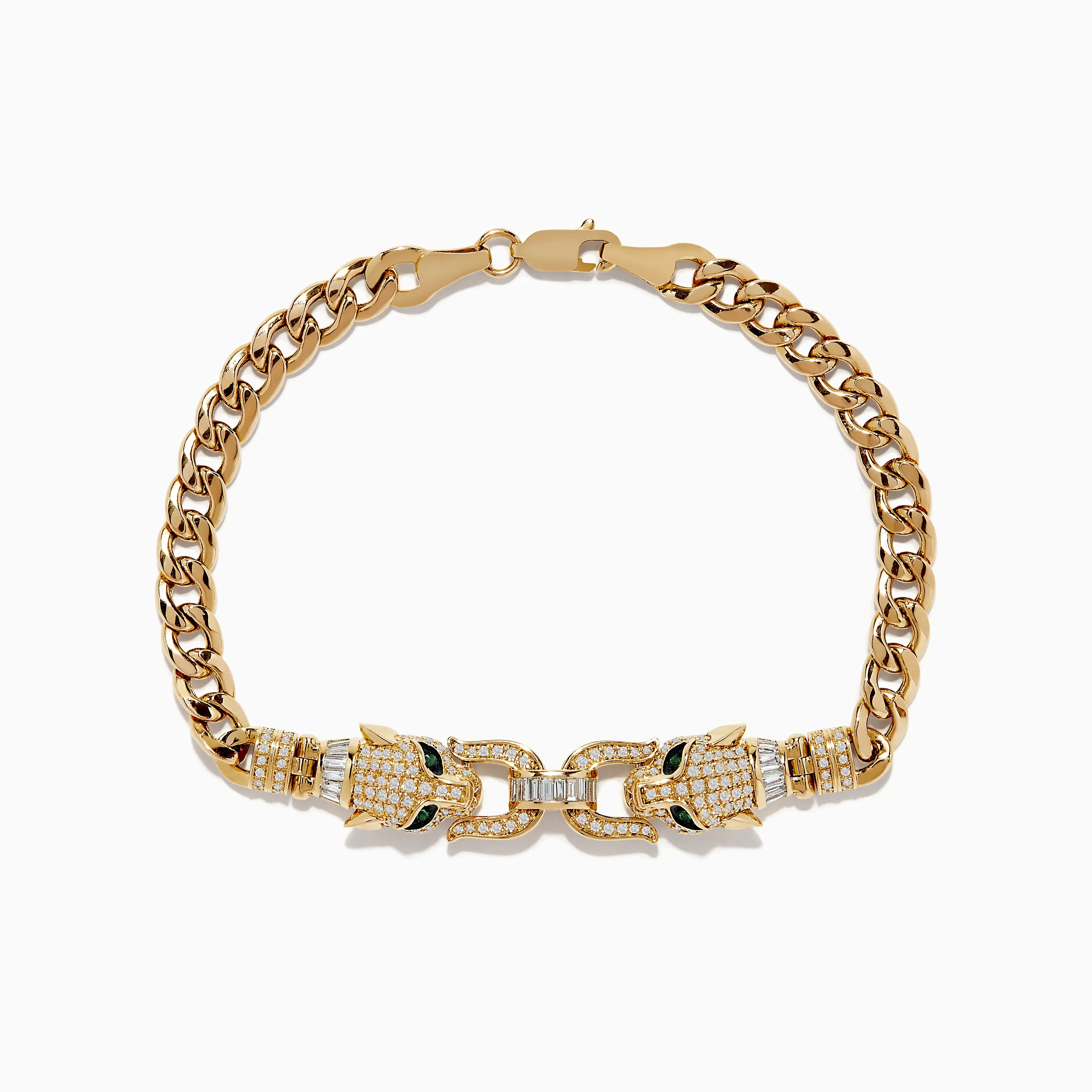 Signature 14K Yellow Gold Diamond and Emerald Panther Bracelet sold by Effy