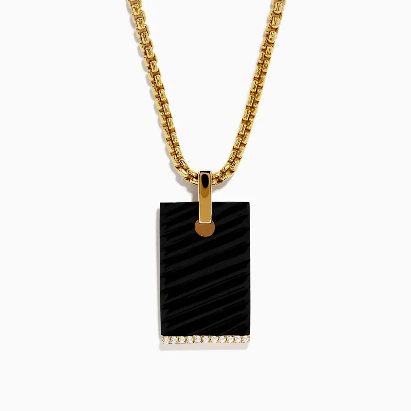 Men's 14K Yellow Gold Diamond and Carved Onyx Pendant sold by Effy