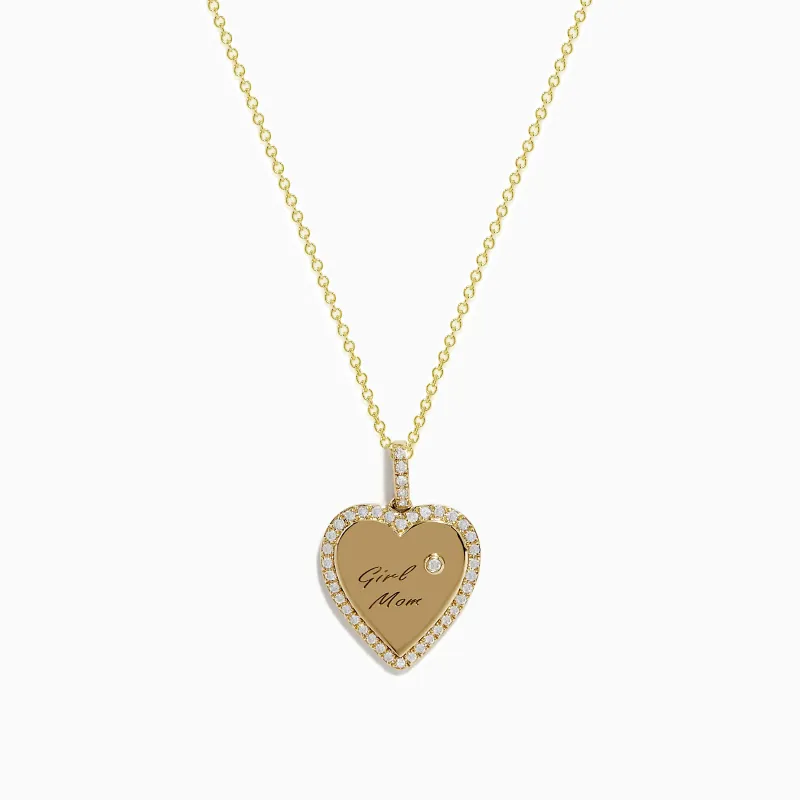 Novelty 14k Yellow Gold "Girl Mom" Diamond Heart Pendant sold by Effy