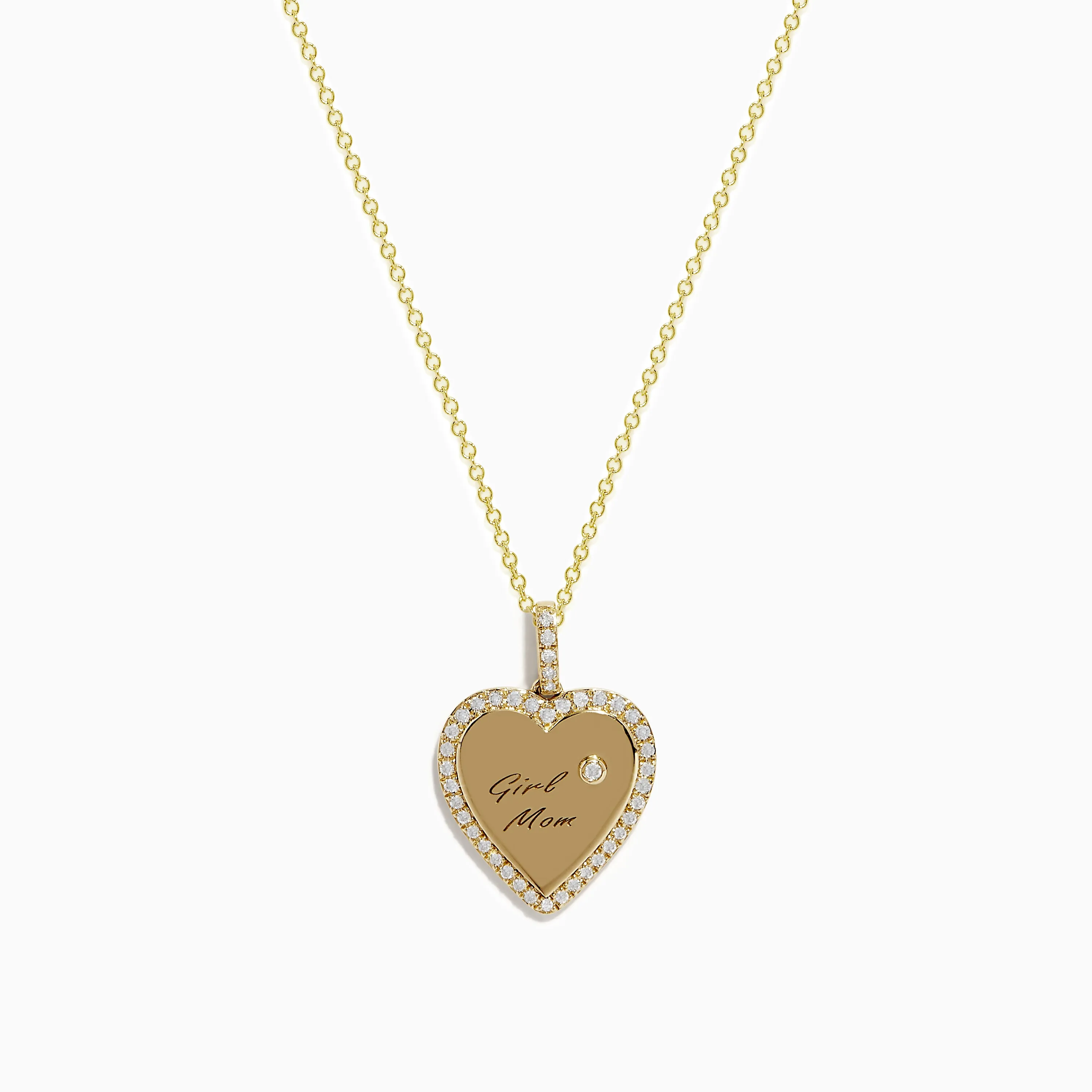 Novelty 14k Yellow Gold "Girl Mom" Diamond Heart Pendant sold by Effy