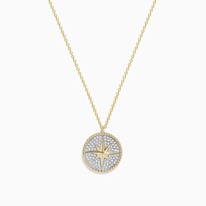 Novelty 14k Yellow Gold Diamond Compass Pendant sold by Effy