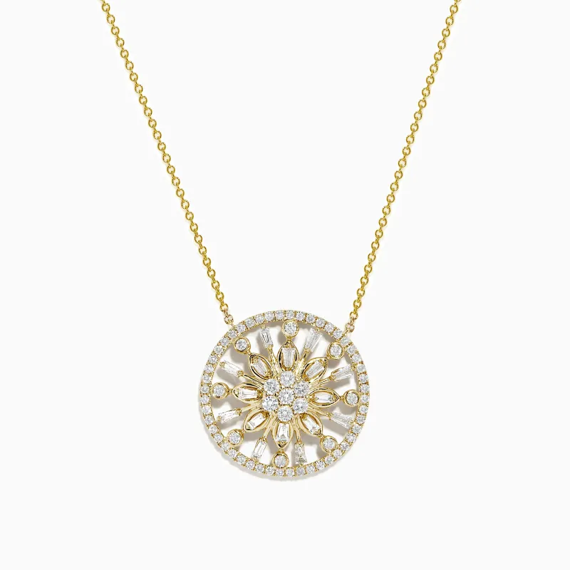 D'Oro 14K Yellow Gold Circled Flower Diamond Pendant 1.14 TCW sold by Effy