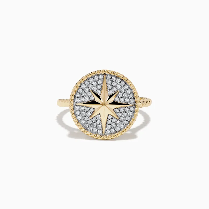 Novelty 14 Karat Yellow Gold Diamond Compass Ring sold by Effy