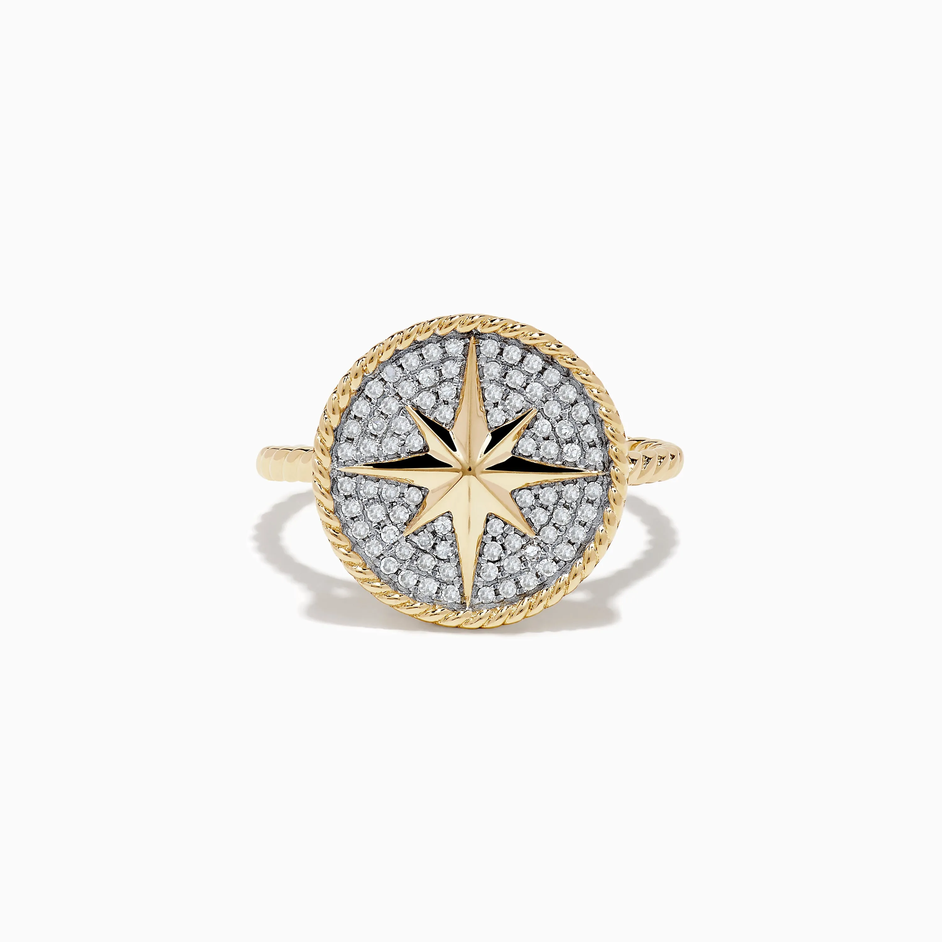 Novelty 14 Karat Yellow Gold Diamond Compass Ring sold by Effy