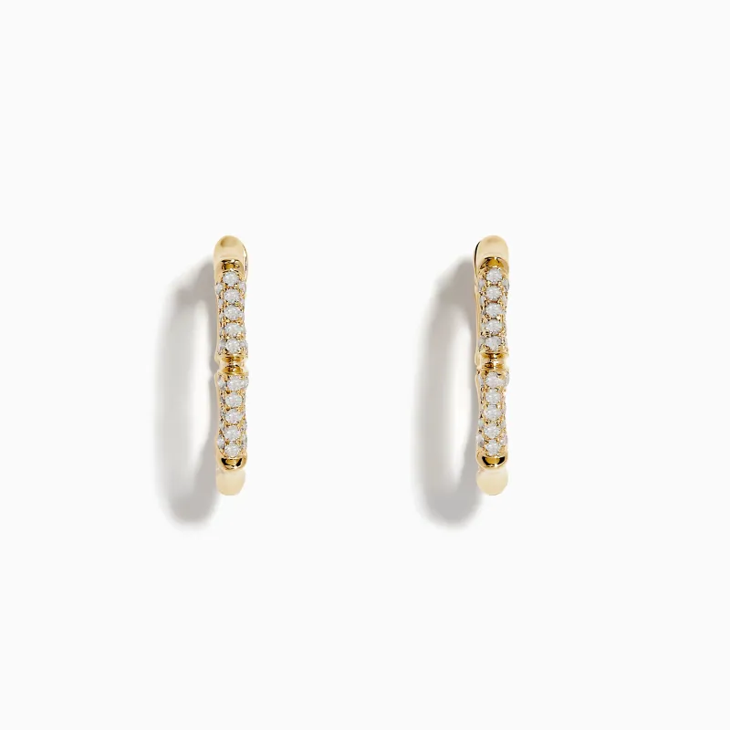 D'Oro 14 Karat Yellow Gold 5/8" Diamond Bamboo Hoop Earrings sold by Effy