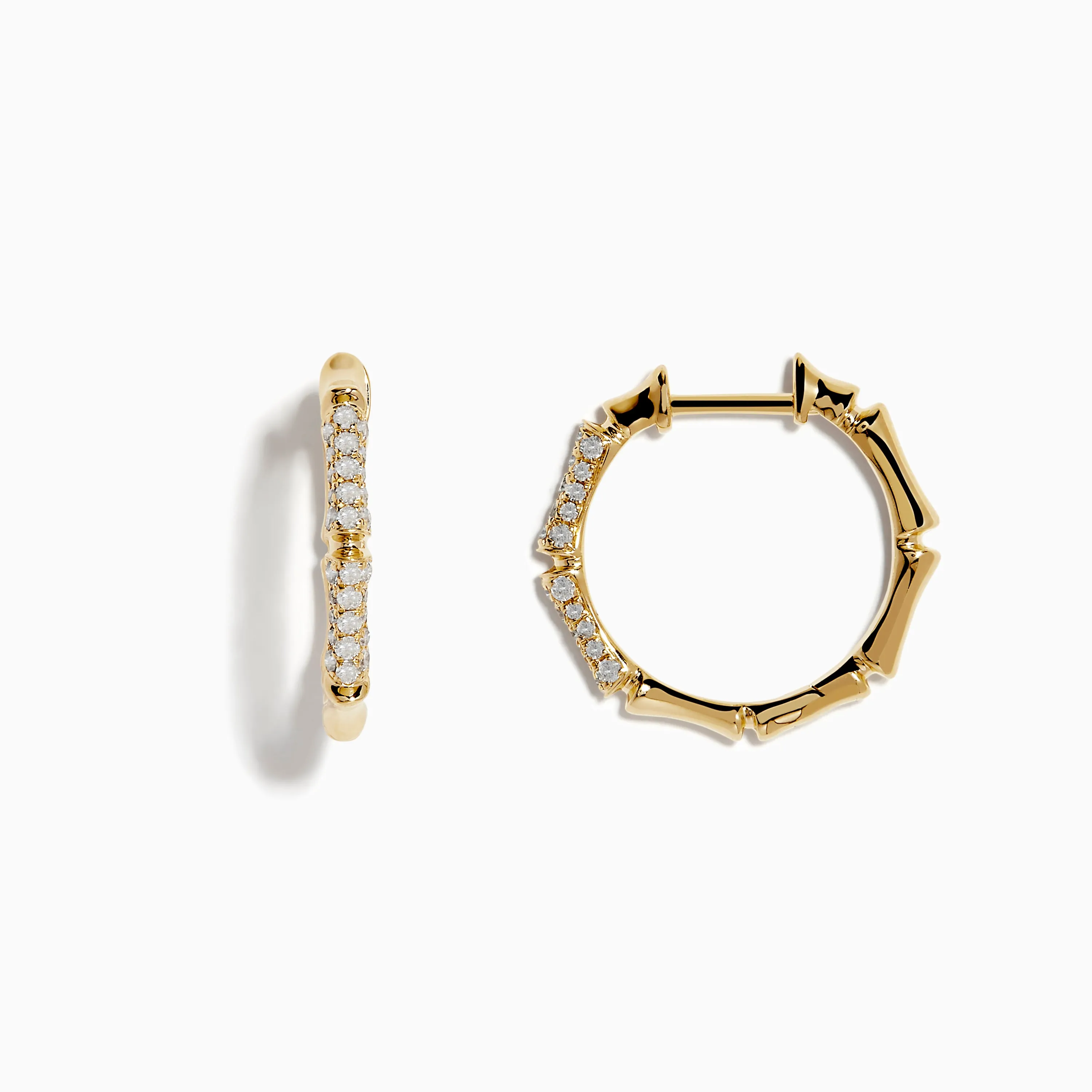 D'Oro 14 Karat Yellow Gold 5/8" Diamond Bamboo Hoop Earrings sold by Effy product image thumbnail 2