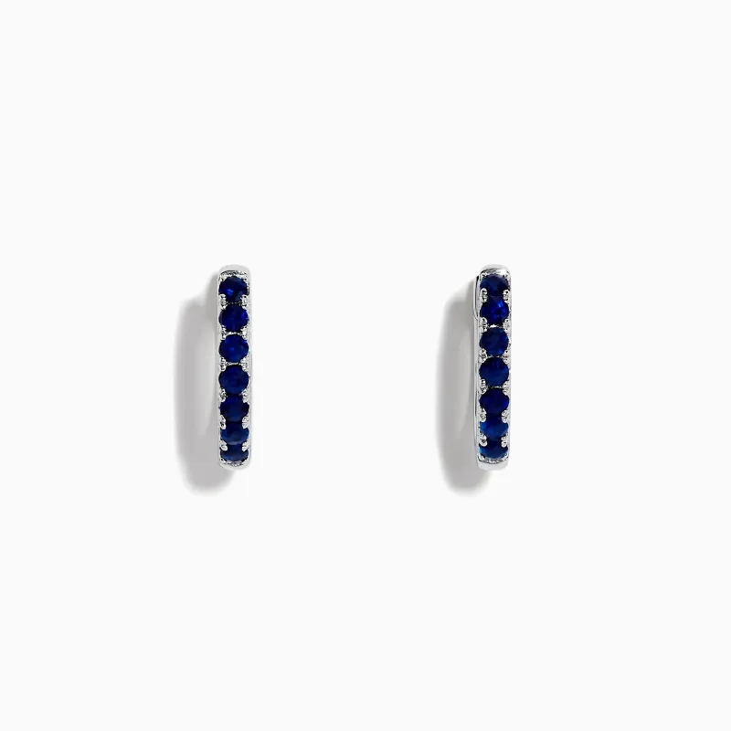 Royale Bleu 14 Karat White Gold Blue Sapphire Huggie Hoop Earrings sold by Effy
