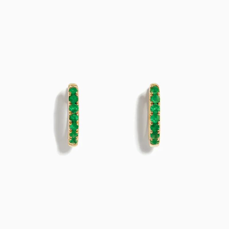 14K Yellow Gold Emerald Huggie Earrings sold by Effy