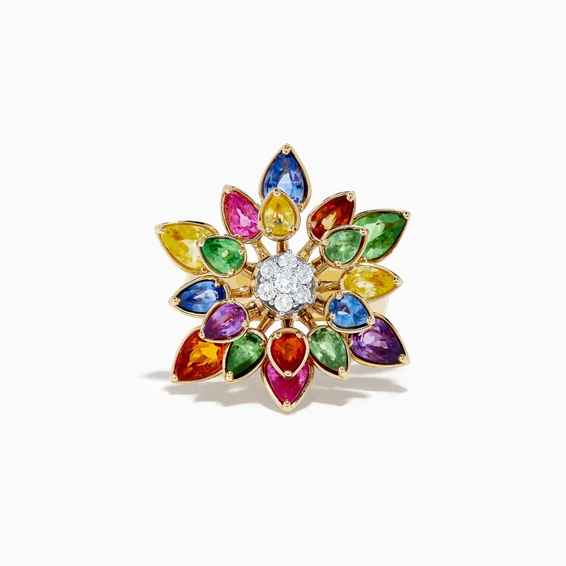 Watercolors 14K Two-Tone Multi Sapphire Moving Petals Flower Ring sold by Effy