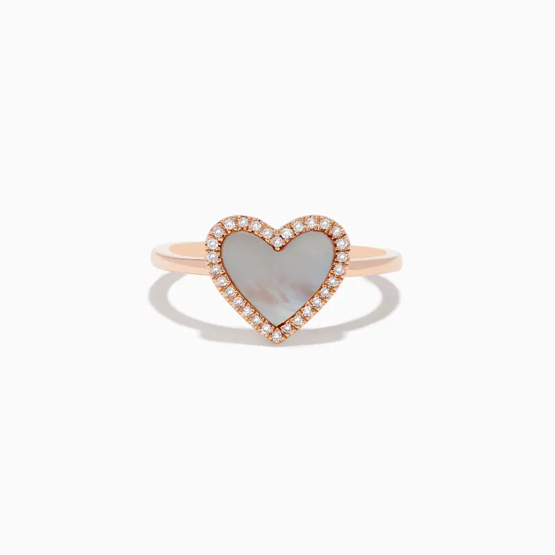 14K Rose Gold Mother of Pearl and Diamond Heart Ring sold by Effy