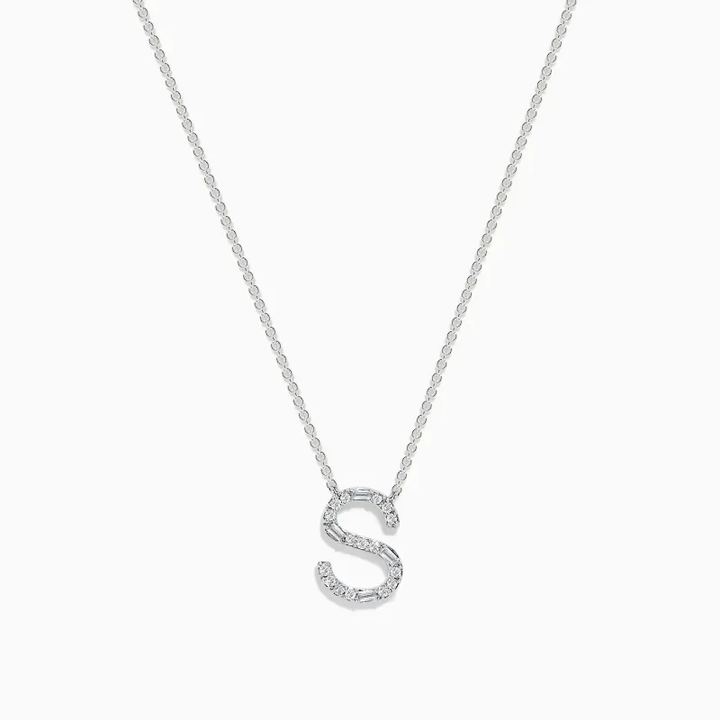 14 Karat White Gold Initial "S" Diamond Necklace sold by Effy