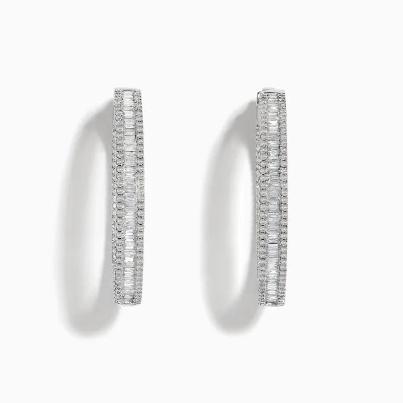 Pave Classica 14 Karat White Gold Diamond 1.25" Hoop Earrings 2.24 TCW sold by Effy