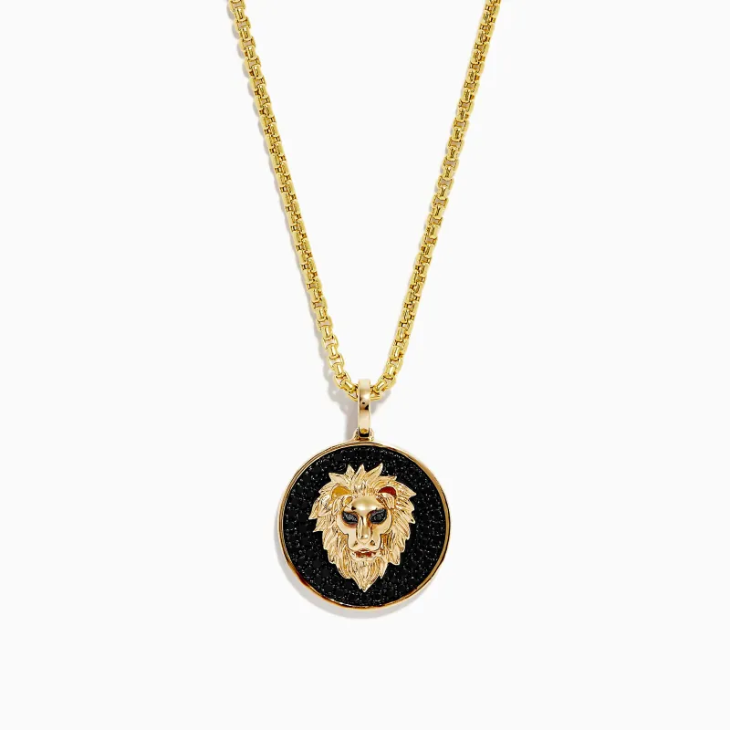 Men's 14K Yellow Gold Black Diamond Lion Head Pendant sold by Effy