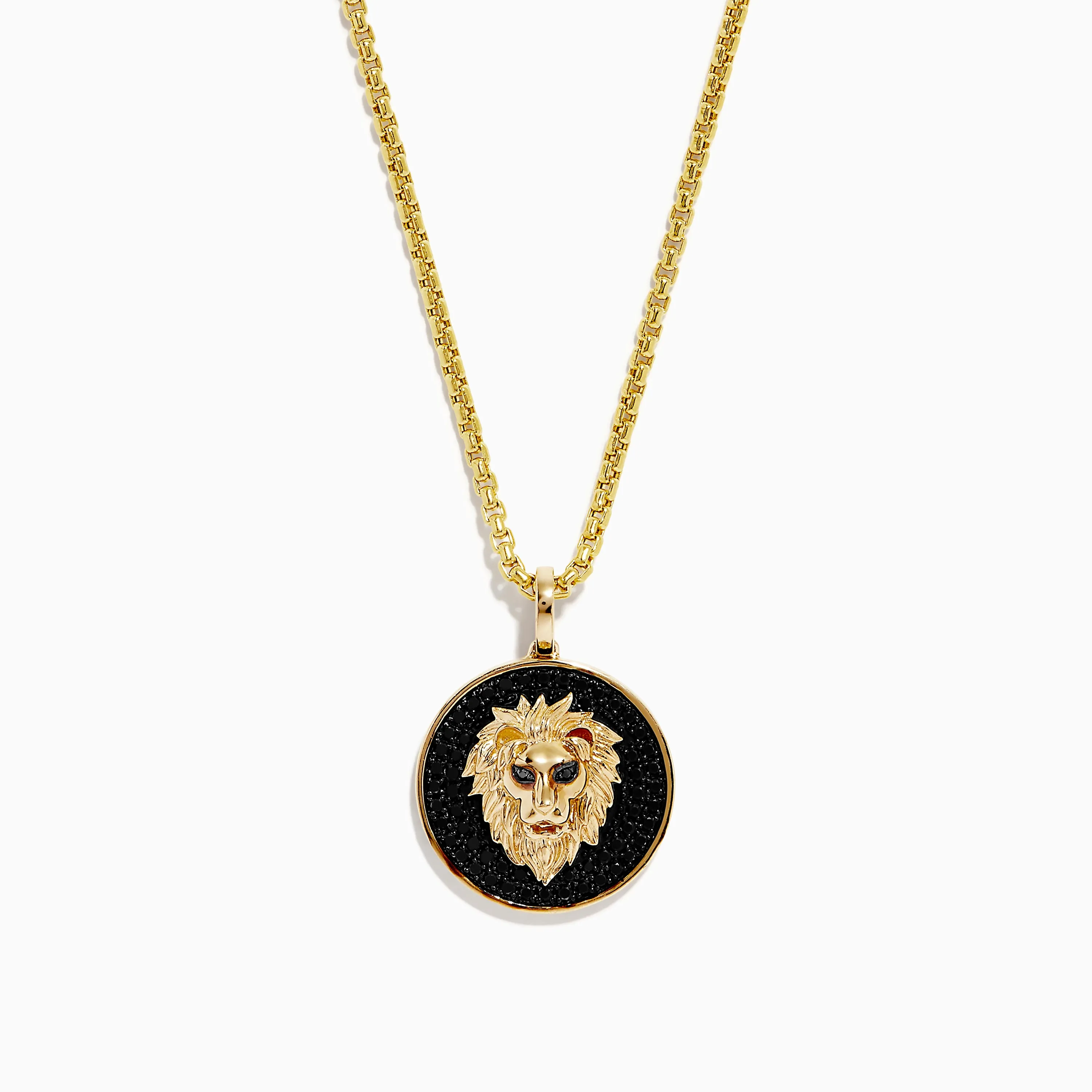 Men's 14K Yellow Gold Black Diamond Lion Head Pendant sold by Effy
