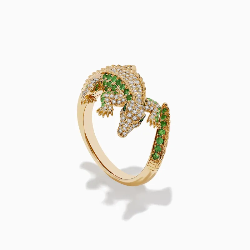 Safari 14K Yellow Gold Diamond, Tsavorite, and Emerald Crocodile Ring sold by Effy