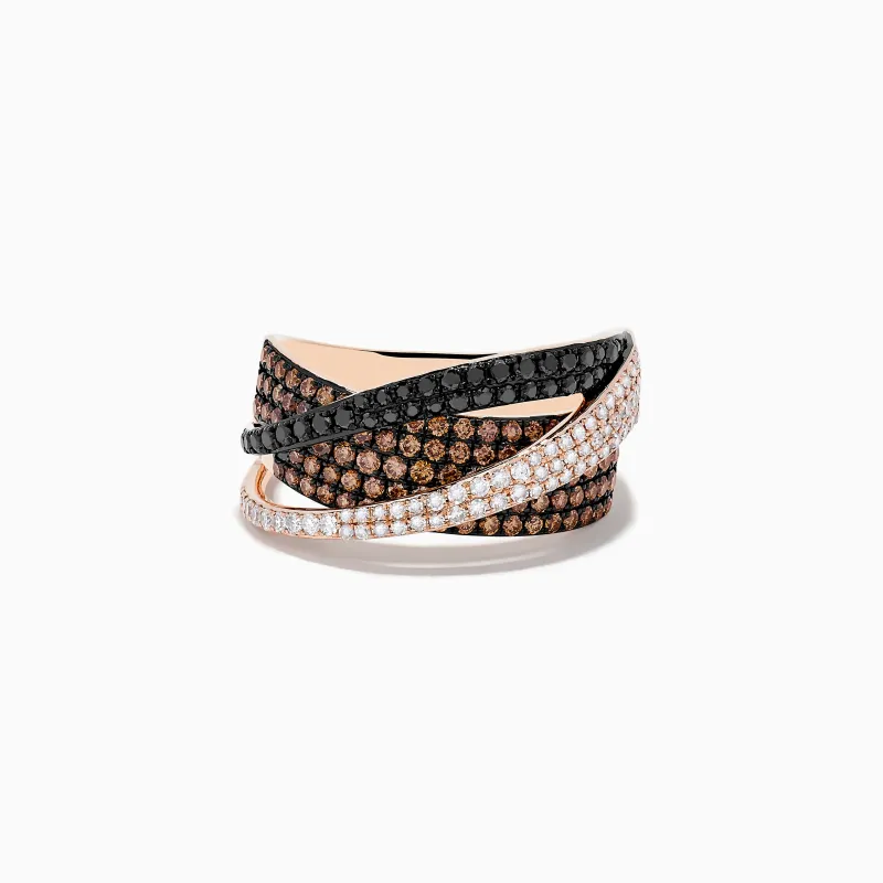 14K Rose Gold Black, Brown and White Diamond Crossover Ring 1.15 TCW sold by Effy