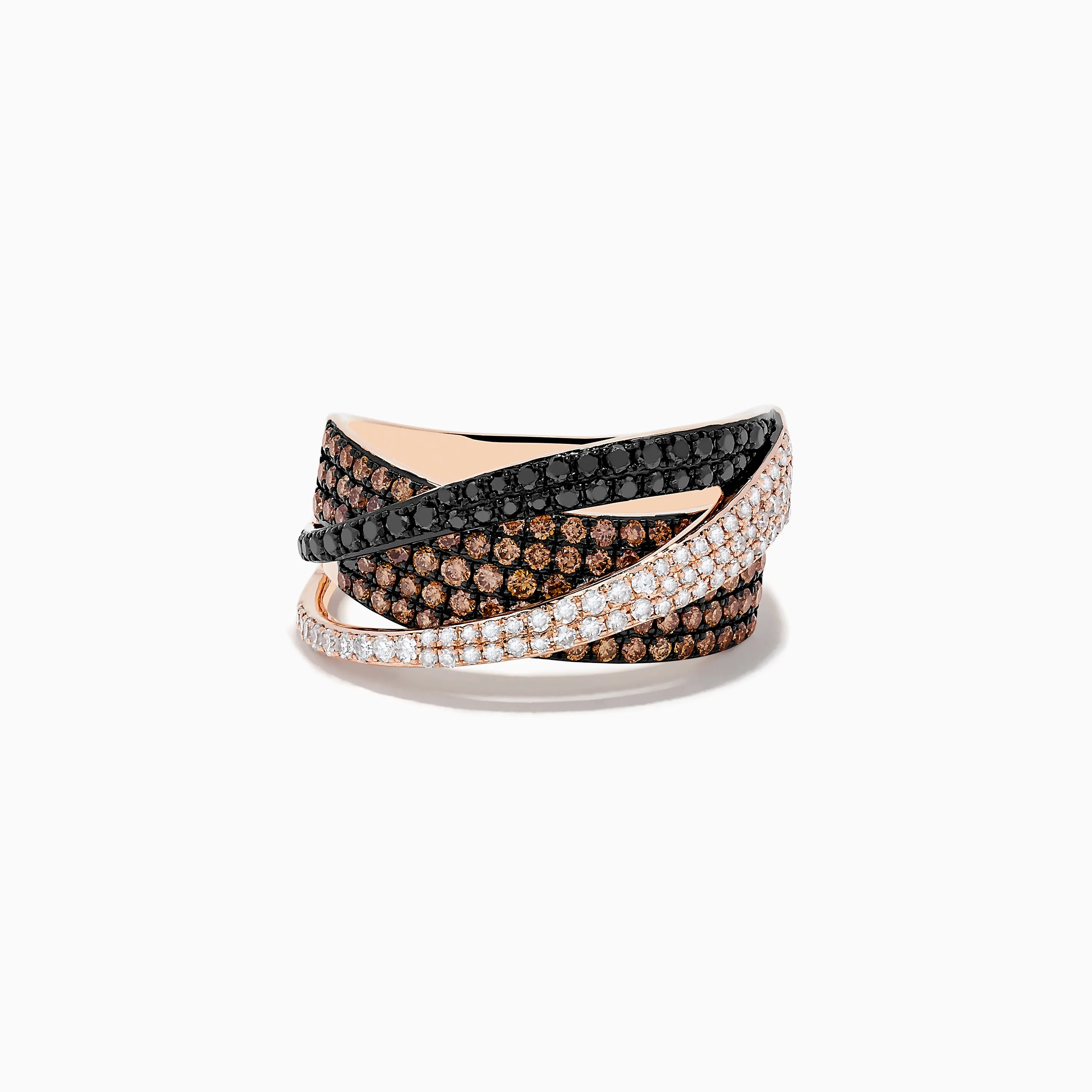 14K Rose Gold Black, Brown and White Diamond Crossover Ring 1.15 TCW sold by Effy