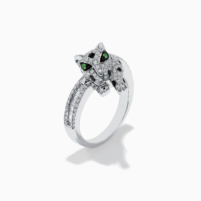 Signature 14K White Gold Diamond and Tsavorite Panther Ring sold by Effy