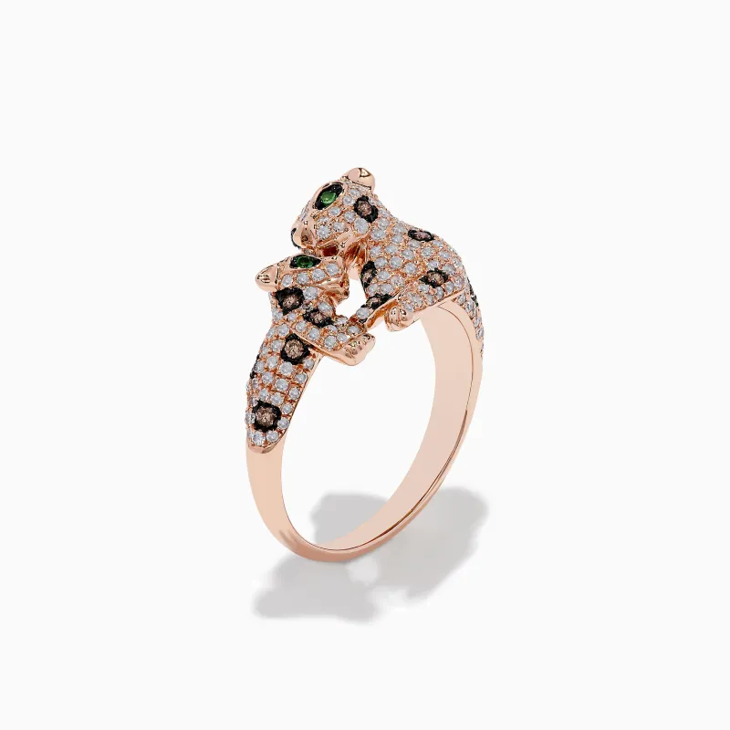 Signature 14K Rose Gold Diamond Double Panther Ring sold by Effy