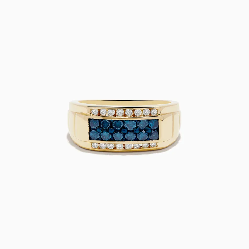 Men's 14K Yellow Gold Blue and White Diamond Ring sold by Effy