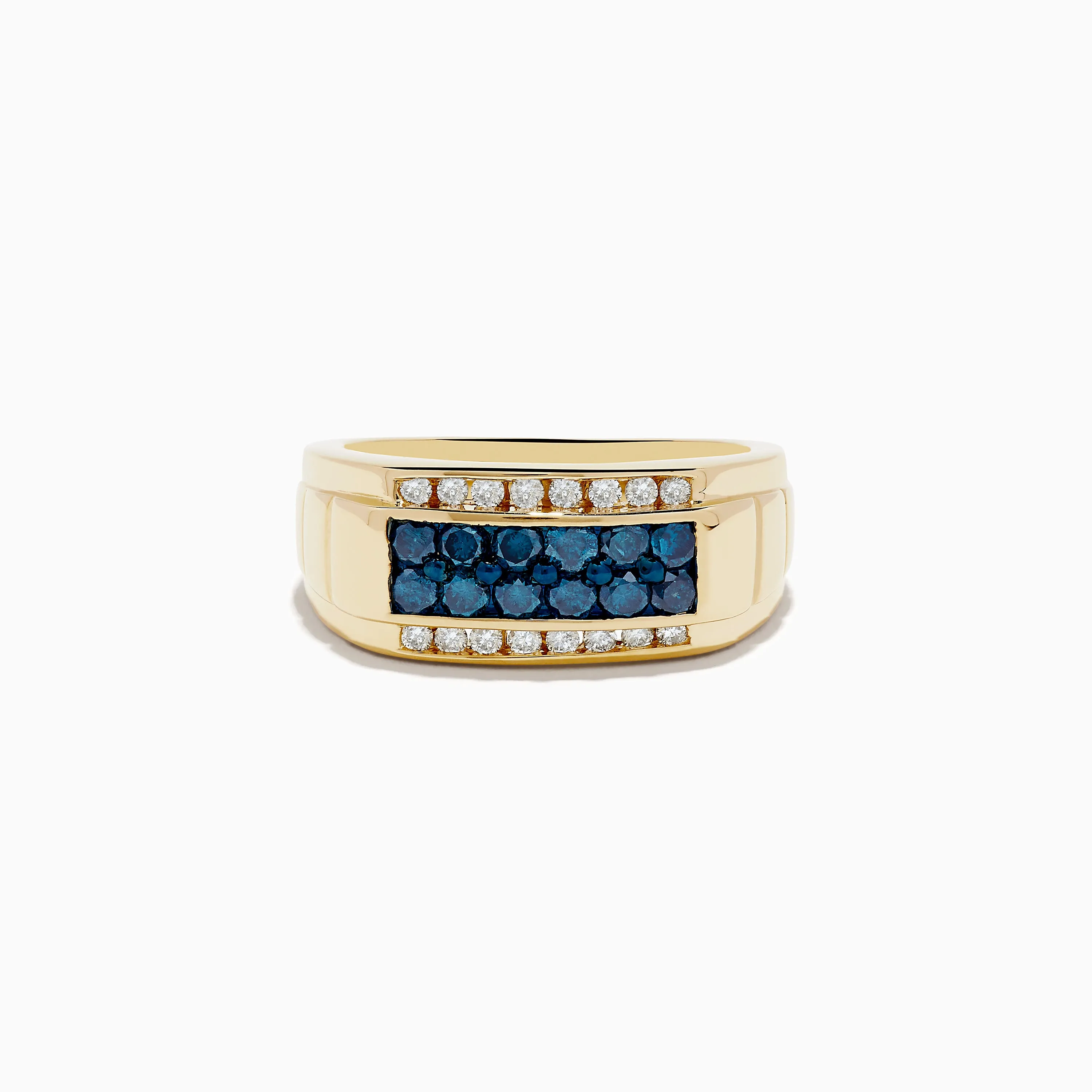Men's 14K Yellow Gold Blue and White Diamond Ring sold by Effy