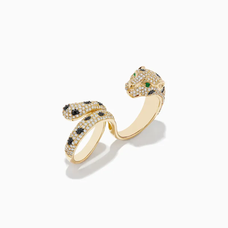 Signature 14K Gold Emerald, Black and White Double Finger Ring sold by Effy