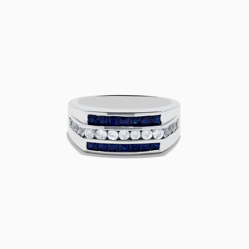 Men's 925 Sterling Silver Blue and White Sapphire Ring sold by Effy
