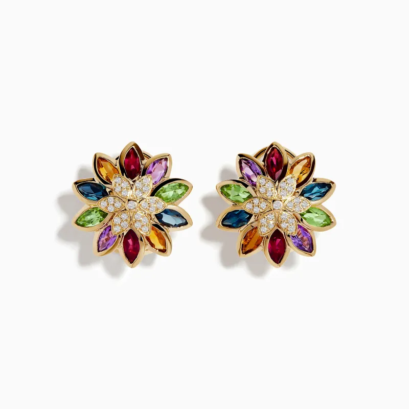 Mosaic 14K Yellow Gold Semi Precious and Diamond Earrings sold by Effy