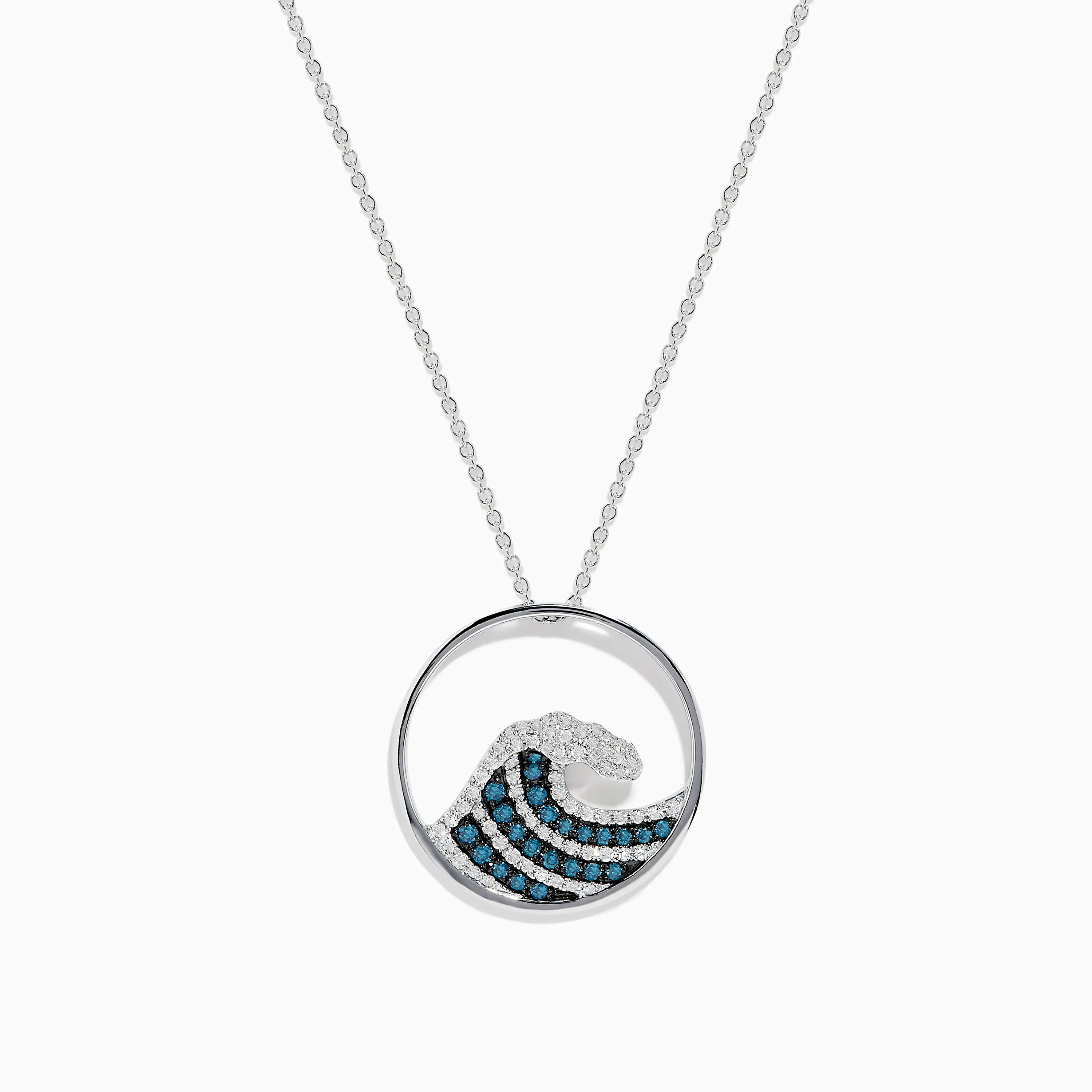 Seaside 14K White Gold Blue and White Diamond Wave Pendant sold by Effy
