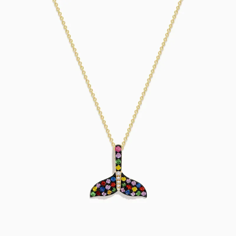 Watercolors 14K Yellow Gold Multi Sapphire and Diamond Tail Pendant sold by Effy