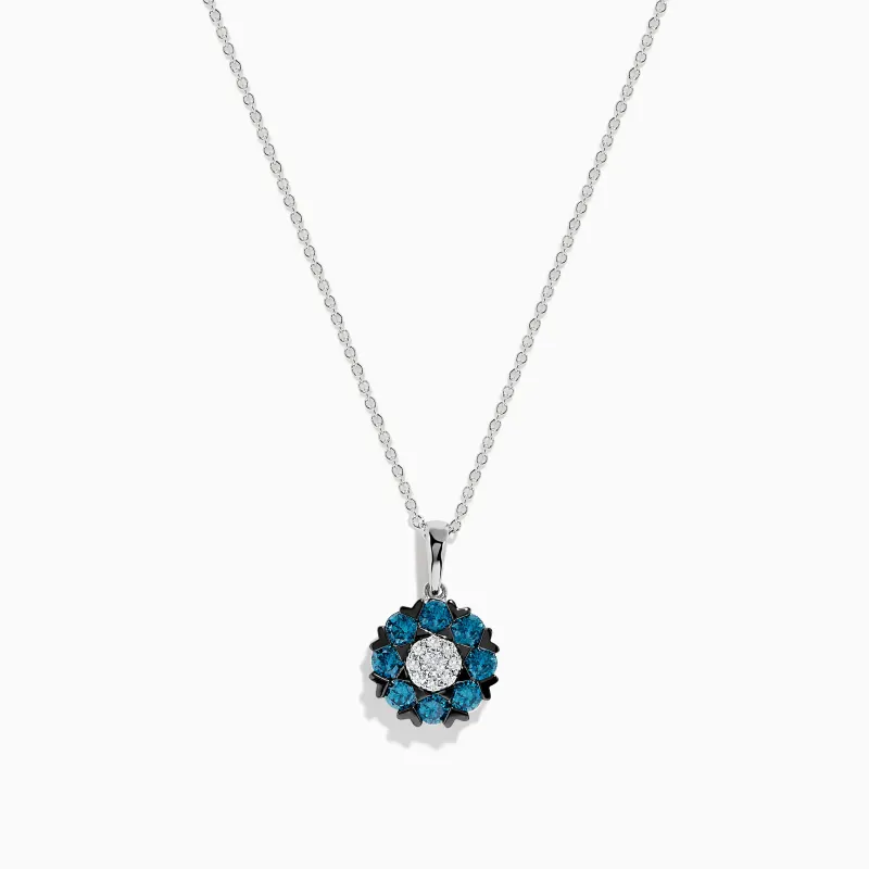 Bella Bleu 14K White Gold Blue and White Diamond Flower Pendant sold by Effy
