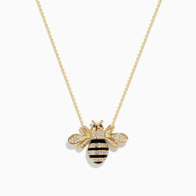 Safari 14K Yellow Gold Black and White Diamond Bee Necklace sold by Effy