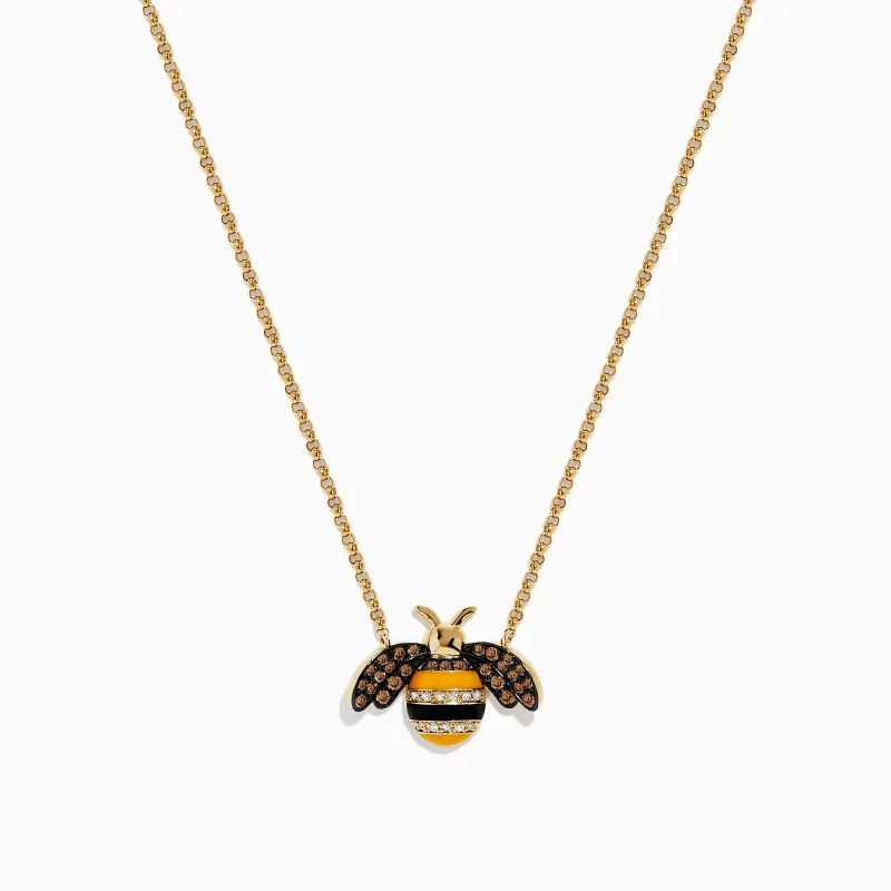 Novelty 14K Yellow Gold Espresso and White Diamond Bee Necklace sold by Effy