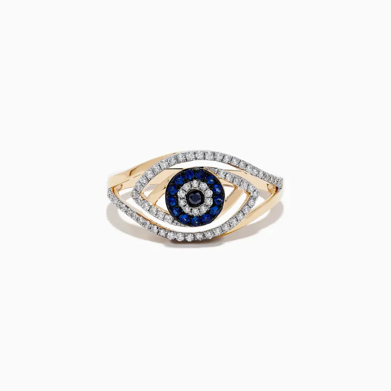 Novelty 14K Yellow Gold Blue Sapphire and Diamond Evil Eye Ring sold by Effy