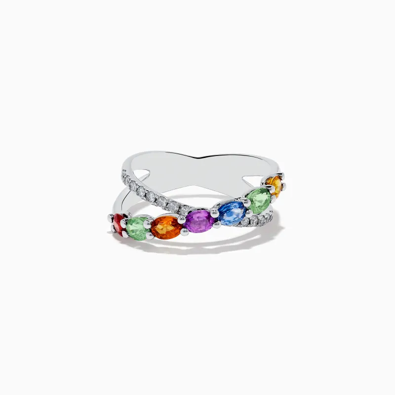 Watercolors 14K White Gold Multi Sapphire and Diamond Crossover Ring sold by Effy