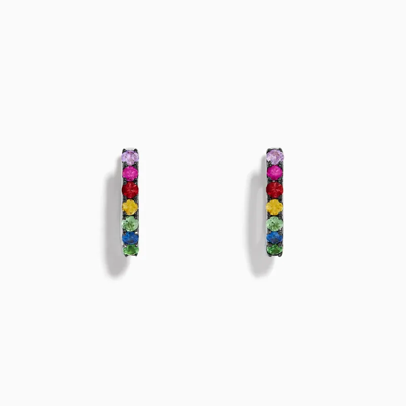 Watercolors 14K White Gold Multi Sapphire Huggie Hoop Earrings sold by Effy