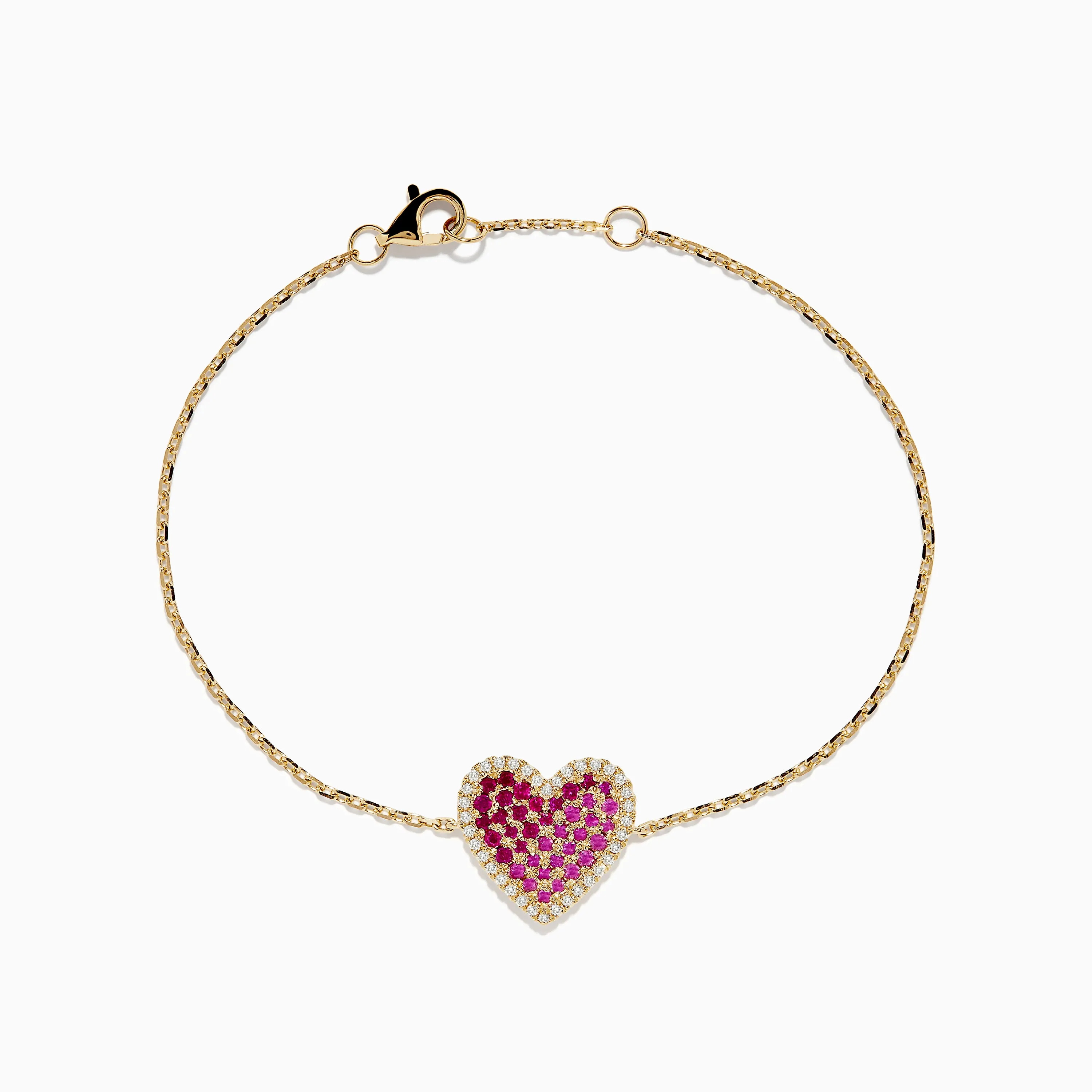 Novelty 14K Yellow Gold Ruby, Pink Sapphire and Diamond Heart Bracelet sold by Effy